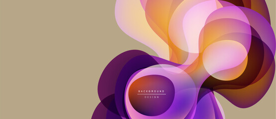 Abstract fluid shapes overlap, creating vibrant color gradients. Beige background complements dynamic composition. Modern design element.