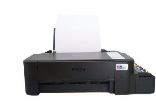 2025.10.20, Russia. Epson printer with blank paper ready for printing