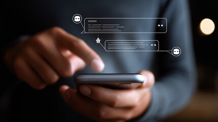 marketer using ai chatbot interface for customer engagement, soft focus background