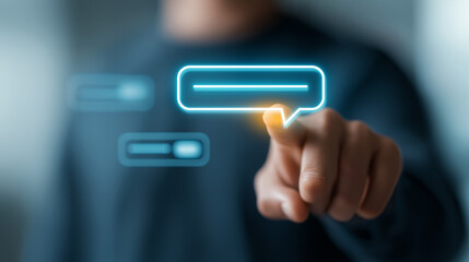 marketer using ai chatbot interface for customer engagement, soft focus background