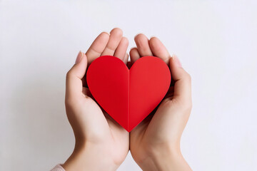 Obraz premium Hands holding red heart representing love and care