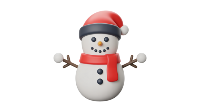 Adorable snowman with a red hat and scarf ready for winter holidays, perfect for Christmas cards, festive decorations, or winter themed designs