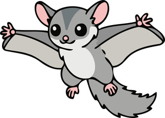 Cute Sugar Glider - Endemic Wildlife of Australia - Flat Vector Illustration