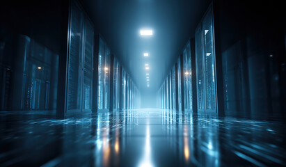 Server racks in data center corridor - Technology interior - Digital infrastructure