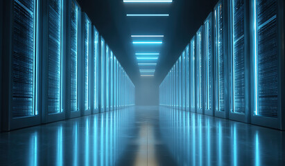 Server racks in data center corridor - Technology interior - Digital infrastructure