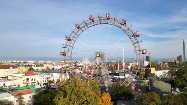 Vienna Riesenrad Ferris Wheel in Prater during Autumn. Famous landmark in Austria.