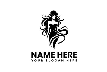 Elegant silhouette of a beautiful woman with flowing long hair and a graceful dress, perfectly suited for a luxury beauty salon, fashion brand, or wellness business logo