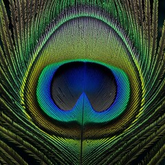 Obraz premium Peacock Feather Detail Close-up Showing Vibrant Colors and Iridescent Texture