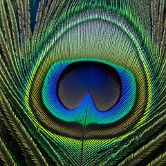 Naklejka premium Peacock Feather Close-up Showing Vibrant Eye Pattern Texture
