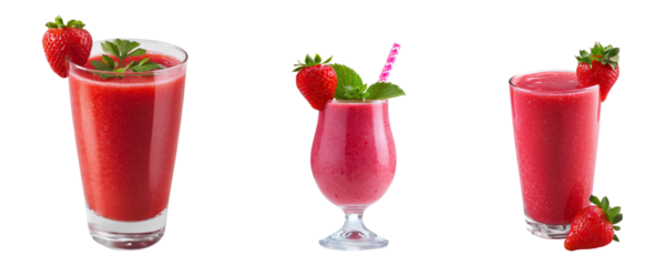 Homemade strawberry smoothie glass isolated.