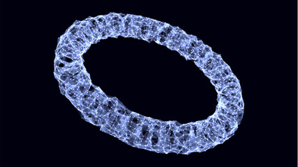 Wireframe torus from different sides. Vector abstract geometric 3D objects. Technology block chain network connection. Big data visualization.