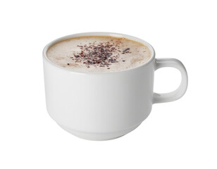 Obraz premium Creamy Coffee Mug with Chocolate Dust, Minimal Style, PNG Isolated 