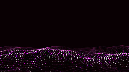 Futuristic technology wave. Digital cyberspace. Abstract wave with moving particles on a black background. Big data analytics.