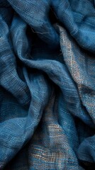 Wavy texture of a blue fabric with a subtle check pattern, perfect for abstract art and textile design concepts. Burlap fabric texture - background
