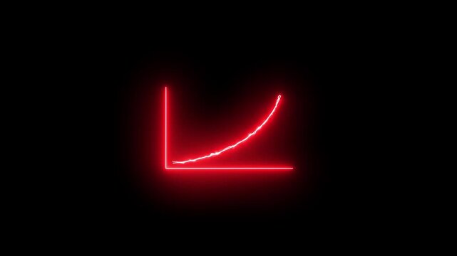 Glowing neon business graph arrow chart animation icon on black background