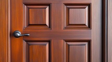 Elegant wooden door with rich texture and detailed panels, ideal for architecture and interior design projects