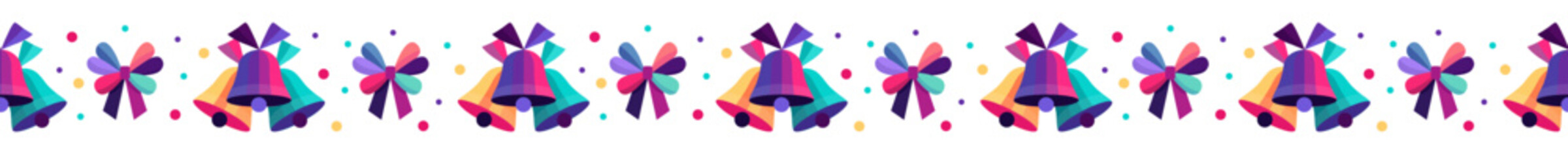 Colorful Seamless Christmas Pattern With Festive Bells And Confetti In Flat Cartoon Decorative Style