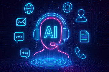 AI chatbot avatar with communication icons and digital network background artificial intelligence headset