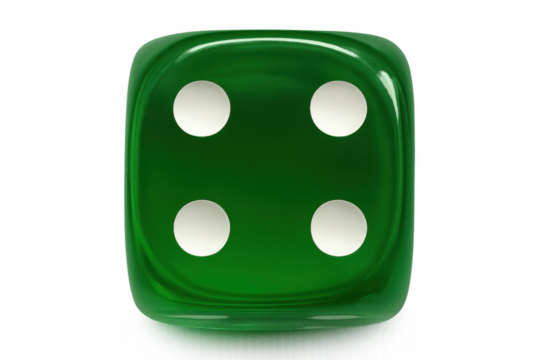 Green game die showing number four, representing luck, chance, casino gambling, and strategy - Powered by Adobe