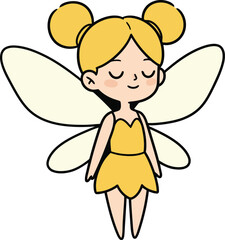 Cute cartoon fairy with yellow wings and buns vector