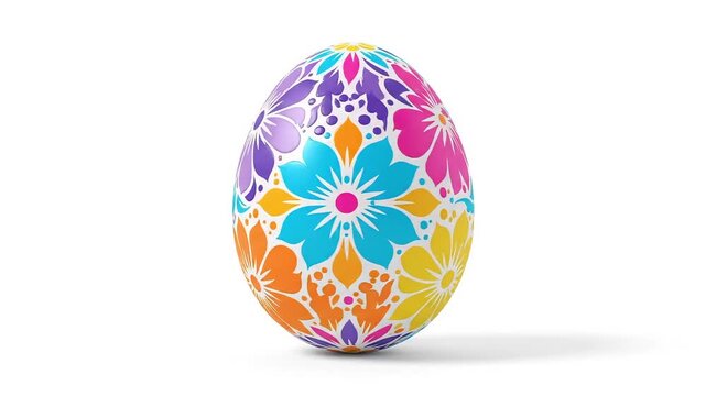 Vibrantly decorated Easter egg with floral patterns on a clean white background