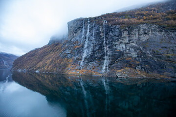 Majestic Seven Sisters Waterfalls at Dawn in Norway&rsquo;s Geirangerfjord