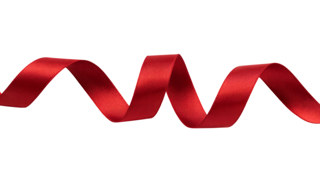 Vibrant red ribbon gracefully swirls, adding a touch of festive elegance to holiday cards, gift wrapping, and celebratory design projects, a classic symbol of love