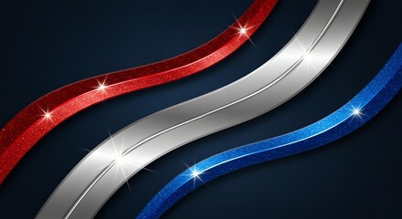 Red white and blue ribbon design on dark background