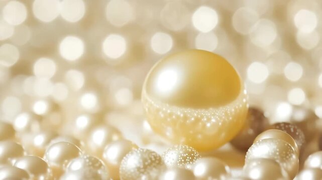 Golden pearl standing out among white pearls creating a luxury and uniqueness concept