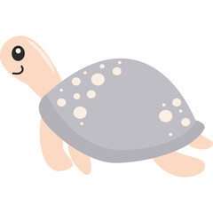 Cute cartoon turtle illustration with a gray shell and beige skin with white dots on a transparent background