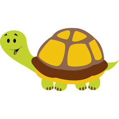 Cute Cartoon Turtle With Yellow Shell And Green Body On A Transparent Background