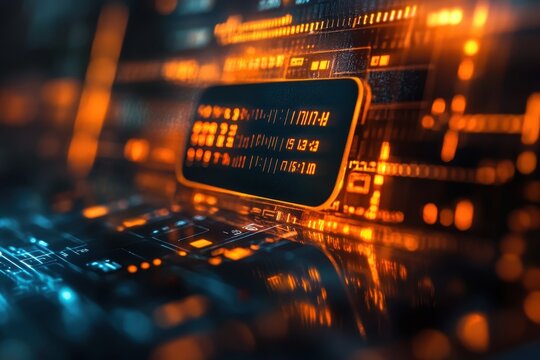 Digital Banking Network showcasing advanced internet payment technology with intricate financial data patterns and glowing circuitry elements in a futuristic setting - Powered by Adobe