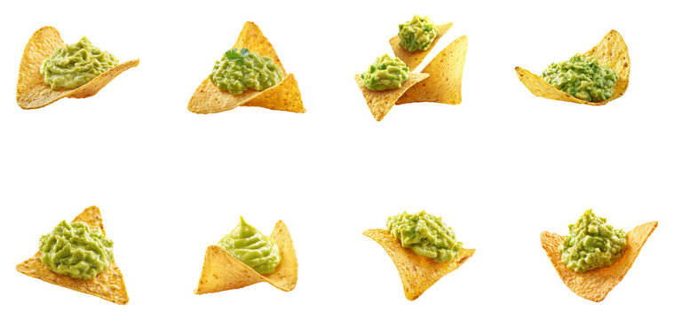 Corn chips with guacamole sauce isolated.