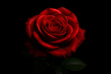 Red rose flower on black background romantic floral portrait elegant love valentine concept