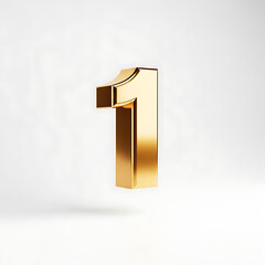 Lustrous 3D Gold Number One (1) Floating on a White Background