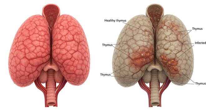Comparison of Healthy and Infected Thymus Gland Anatomy immune s