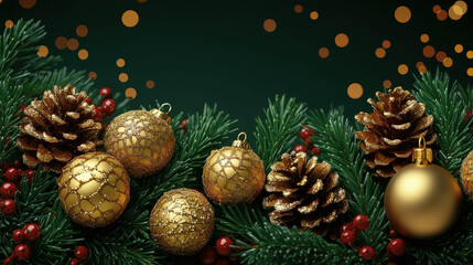 Festive decorations with golden ornaments and pinecones for a cheerful holiday atmosphere Generative AI