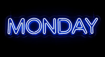 Obraz premium The word monday illuminated by bright blue neon lights against a black background