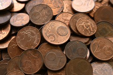 Euro cent coins on the table background. Business and finance concept.