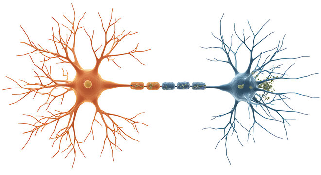 Neuron Cell Anatomy and Multiple Sclerosis Disease Illustration