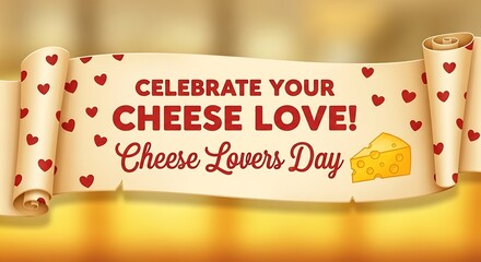 Celebrate your cheese love cheese lovers day banner with hearts and cheese illustration