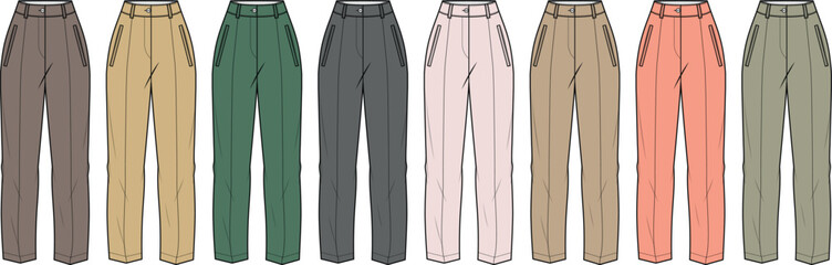 Collection of Straight-Leg Trouser Mockups Versatile Fashion Design Templates for Apparel