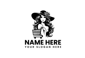 Elegant Shopping Logo Design with a Woman and Shopping Cart