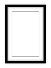 Realistic vertical black photo frame mockup for interior decoration, wall art template, or picture display border in vector illustration