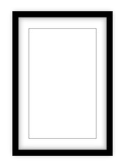 Realistic vertical black photo frame mockup for interior decoration, wall art template, or picture display border in vector illustration