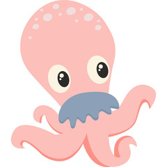 Cute Pink Octopus Character illustration With Big Eyes And Tentacles Floating Underwater Simple Flat Design Style