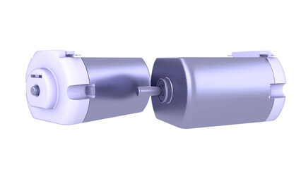 DC Electric Motors - side by side. High-quality 3D rendering isolated on white background. Ideal for professionals, educational, engineering, and industrial design.
