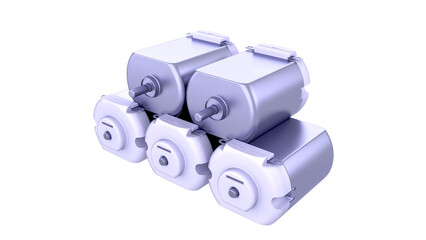 DC Electric Motors. stacked one on top of the other. High-quality 3D rendering isolated on white background. Ideal for professionals, educational, engineering, and industrial design.