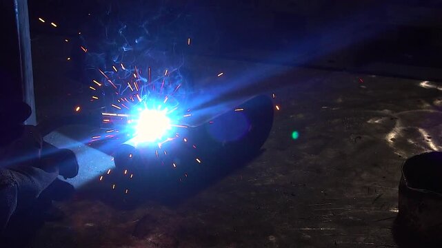 Metall cutting sparks with gas welding close-up, 4k