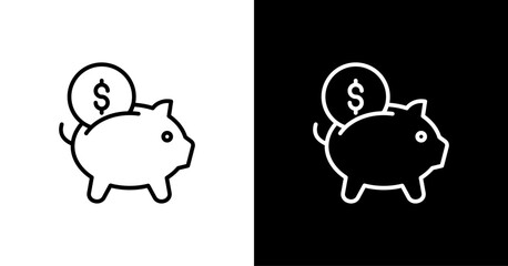 Piggy Bank  White Icon Set Design